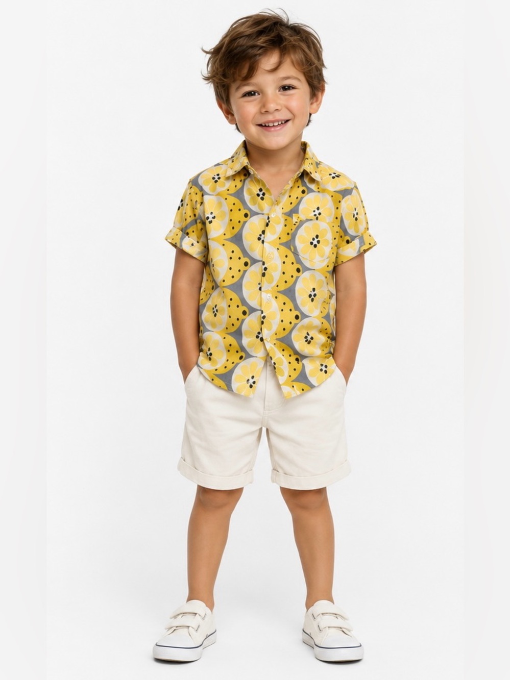 Appaman Boys Playa Button Down Shirt in Lemon Print